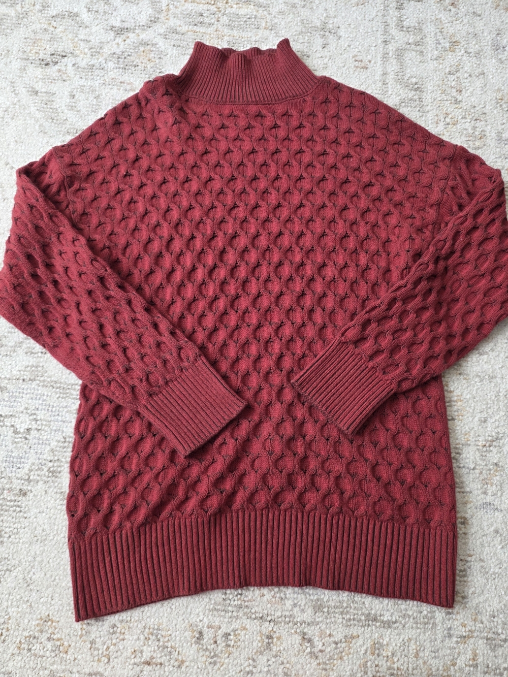Cable Knit Sweater - Burgundy Red